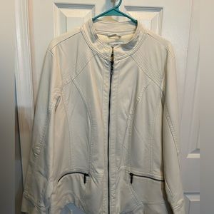 Ladies C J Banks Winter White Faux Leather Coat(1X)